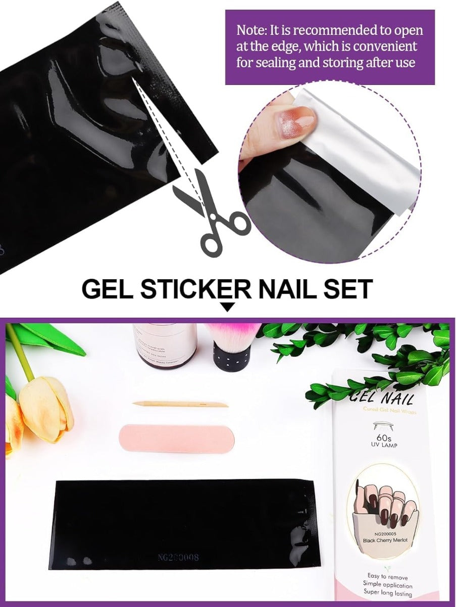 Kit Adesivi per Unghie in Gel Semipolimerizzato - 20 Strisce Autoadesive con Accessori per Manicure bordeaux