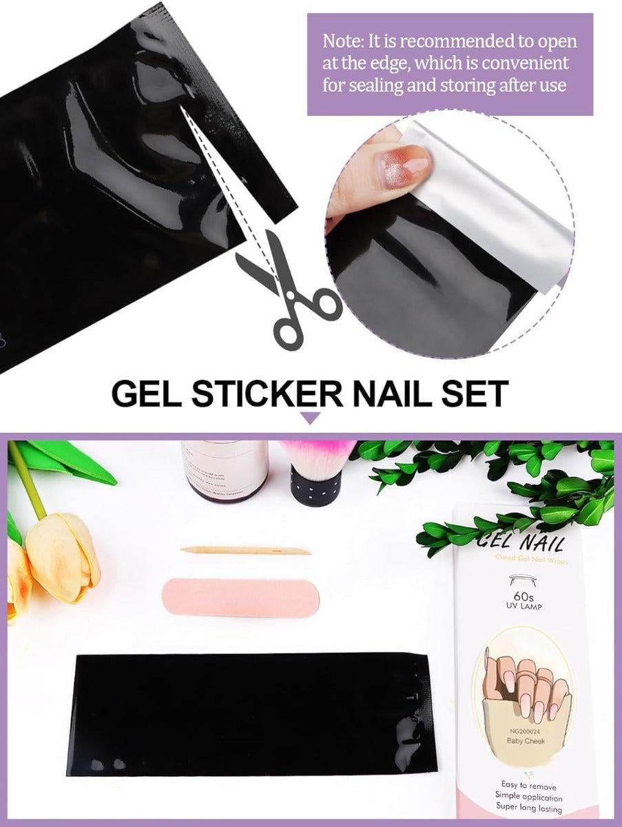 Kit Adesivi per Unghie in Gel Semipolimerizzato - 20 Strisce Autoadesive con Accessori per Manicure gradiente rosa