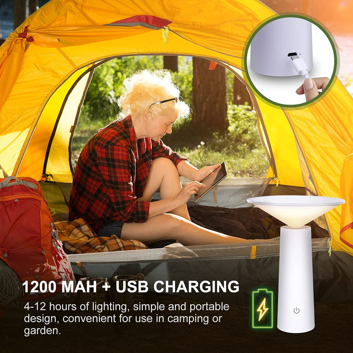 Lampada da tavolo da esterno moderna bianca 36LED USB, Lampada Ricaricabile con 180° Girevole 3 Colori