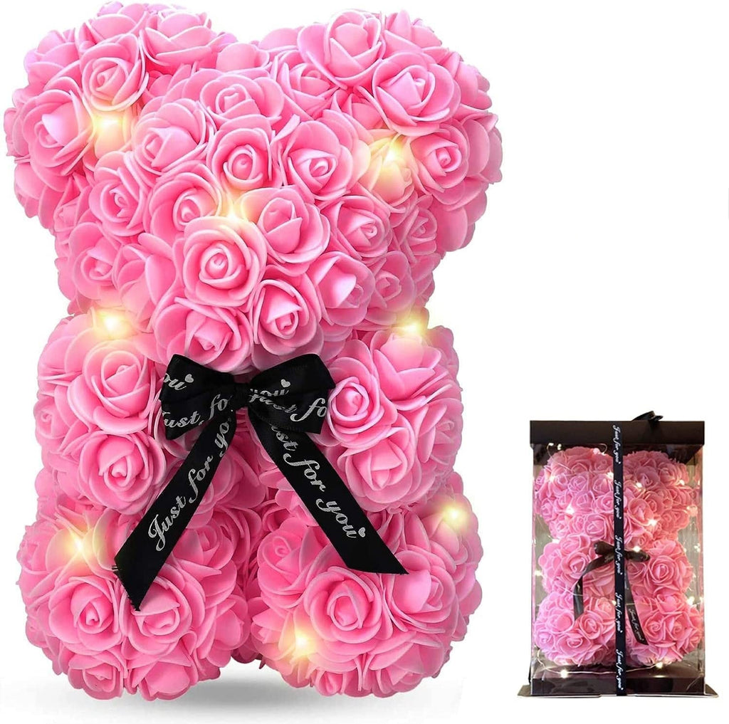 Orsetto di rose con fiocco e led idea regalo san valentino fidanzati