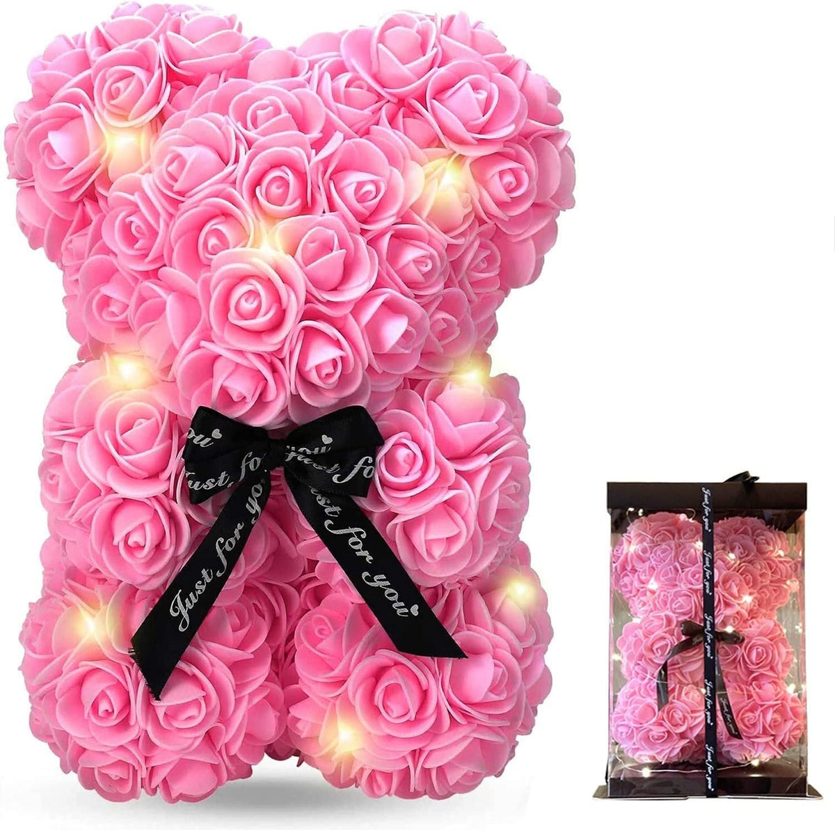 Orsetto di rose con fiocco e led idea regalo san valentino fidanzati