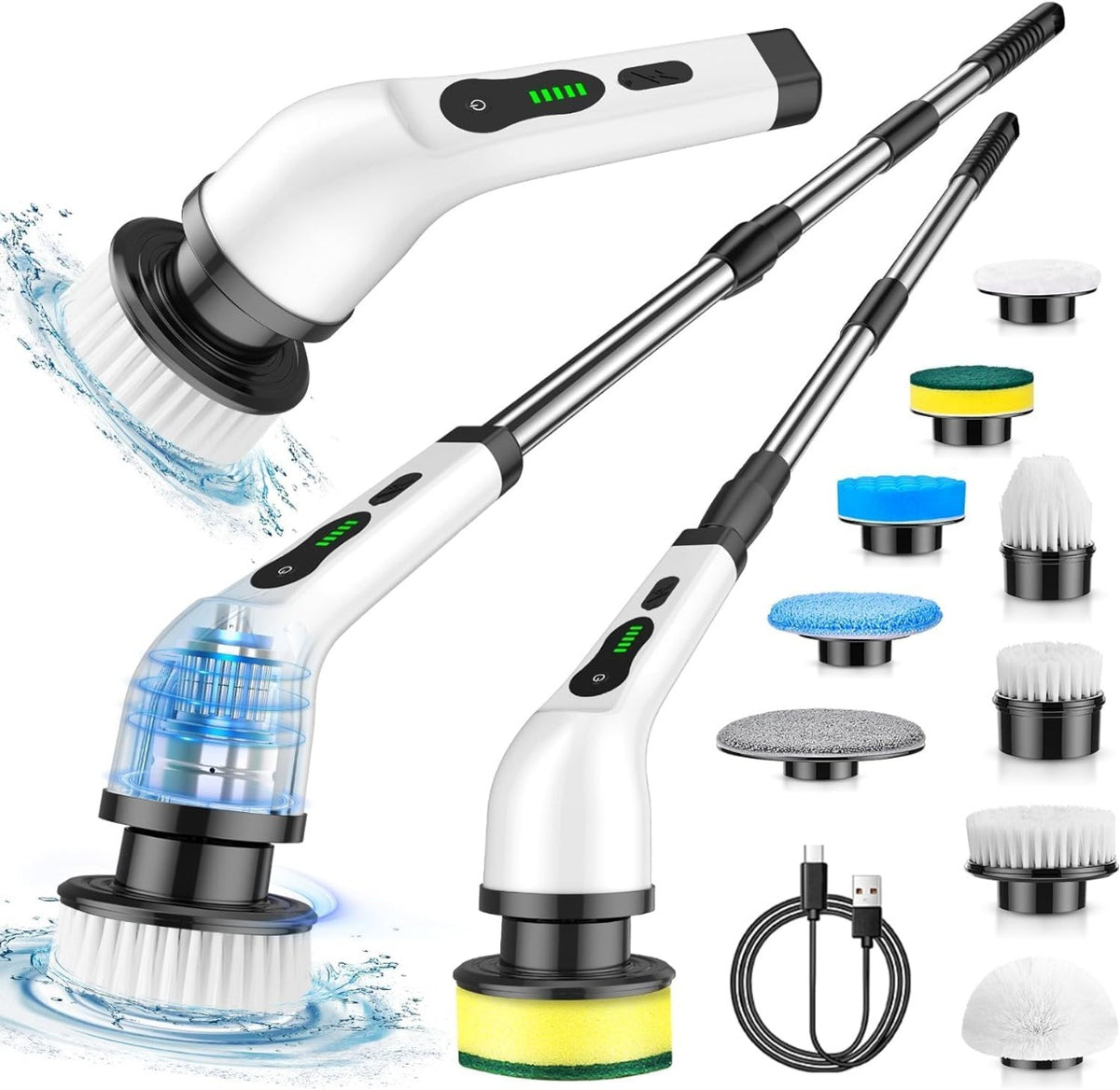 Spazzola Elettrica Senza Fili 9 in 1 – Pulitore Rotante Ricaricabile per Bagno, Cucina, Piastrelle, Vasca e Fughe – Spazzola Multifunzione con Testine Intercambiabili