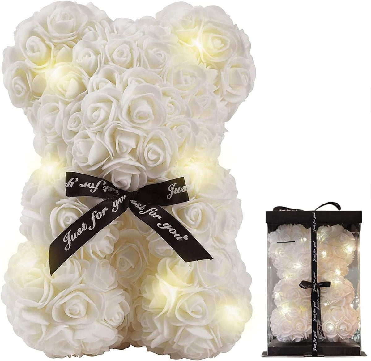 Orsetto di rose con fiocco e led idea regalo san valentino fidanzati