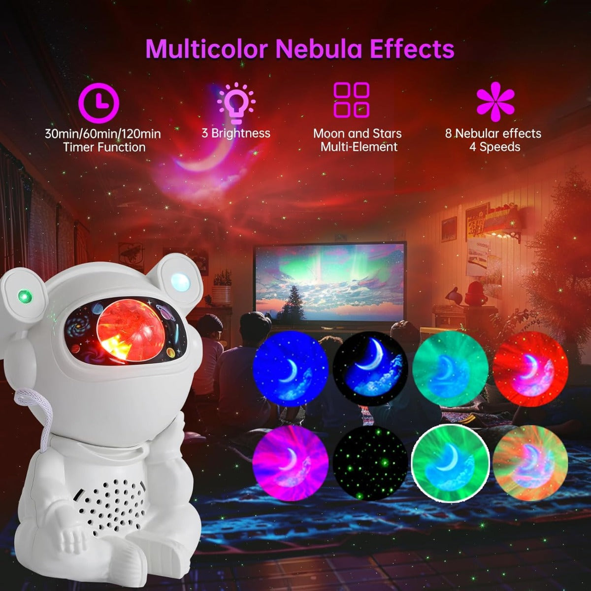 Proiettore Galassia Astronauta con Musica Bluetooth, Timer e Controllo Remoto – Lampada LED Nebulosa per Camera da Letto e Decorazione Ambiente