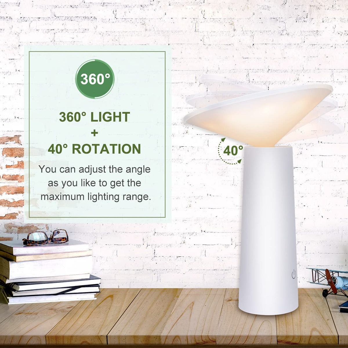 Lampada da tavolo da esterno moderna bianca 36LED USB, Lampada Ricaricabile con 180° Girevole 3 Colori