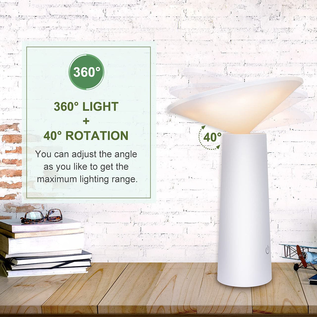 Lampada da tavolo da esterno moderna bianca 36LED USB, Lampada Ricaricabile con 180° Girevole 3 Colori