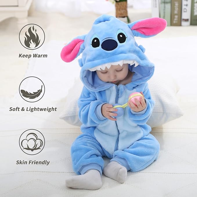 Costume da Animale per Bimbi 100 cm - Baby Stitch in Flanella Morbida, Calda e Confortevole