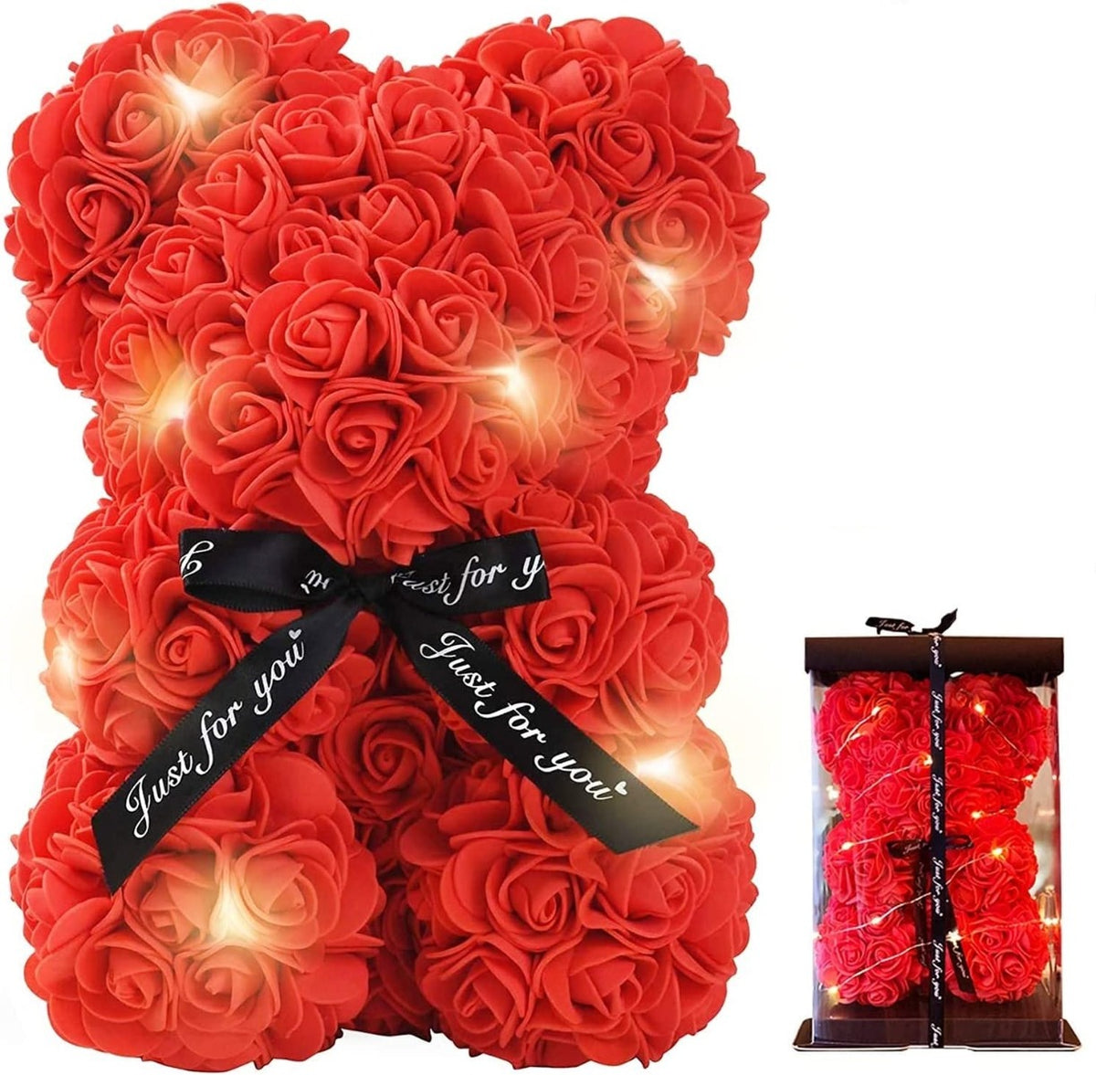 Orsetto di rose con fiocco e led idea regalo san valentino fidanzati