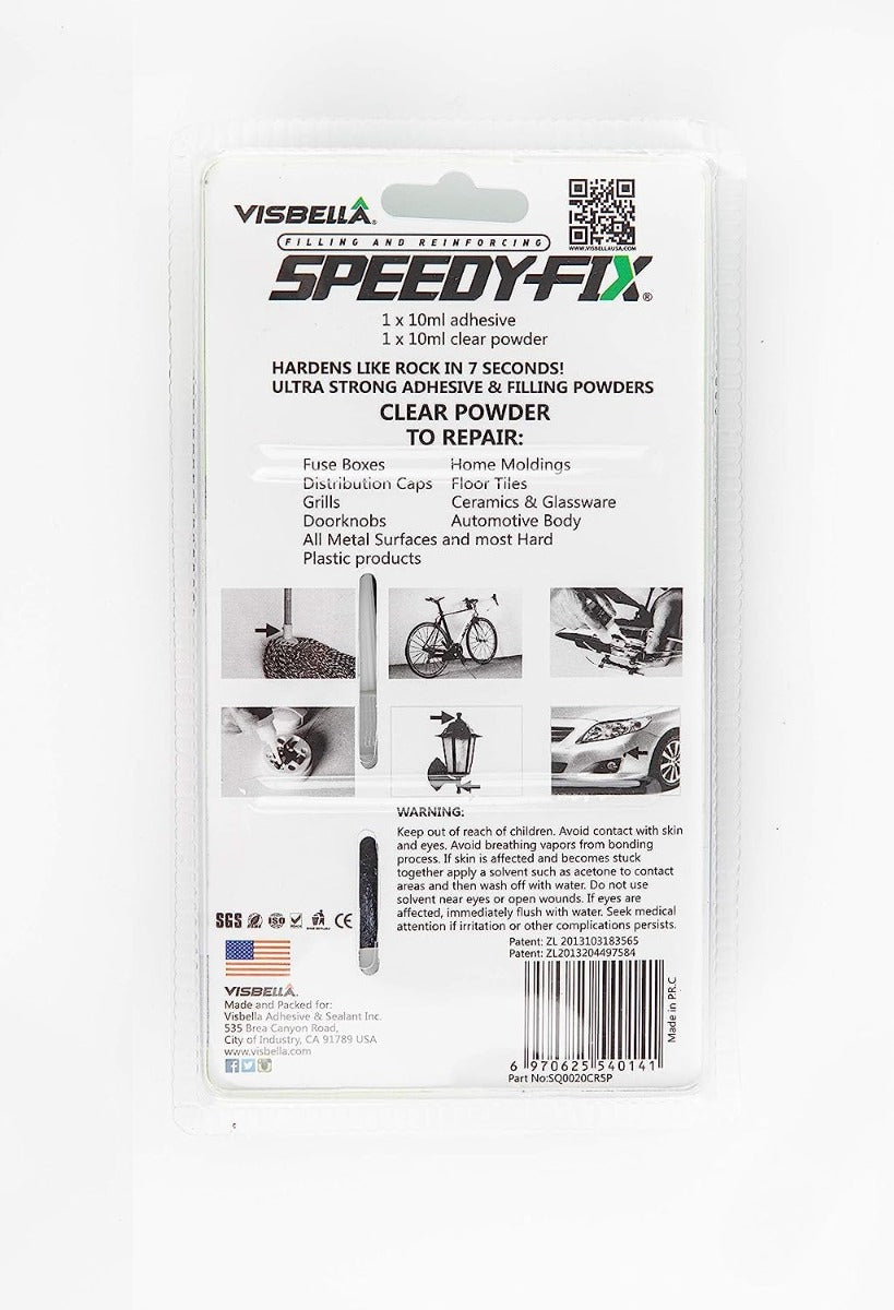 Visbella Speedyfix – Colla Rapida con Polvere Rinforzante per Metallo, Plastica, Legno e Ceramica 10 ml + 10 ml