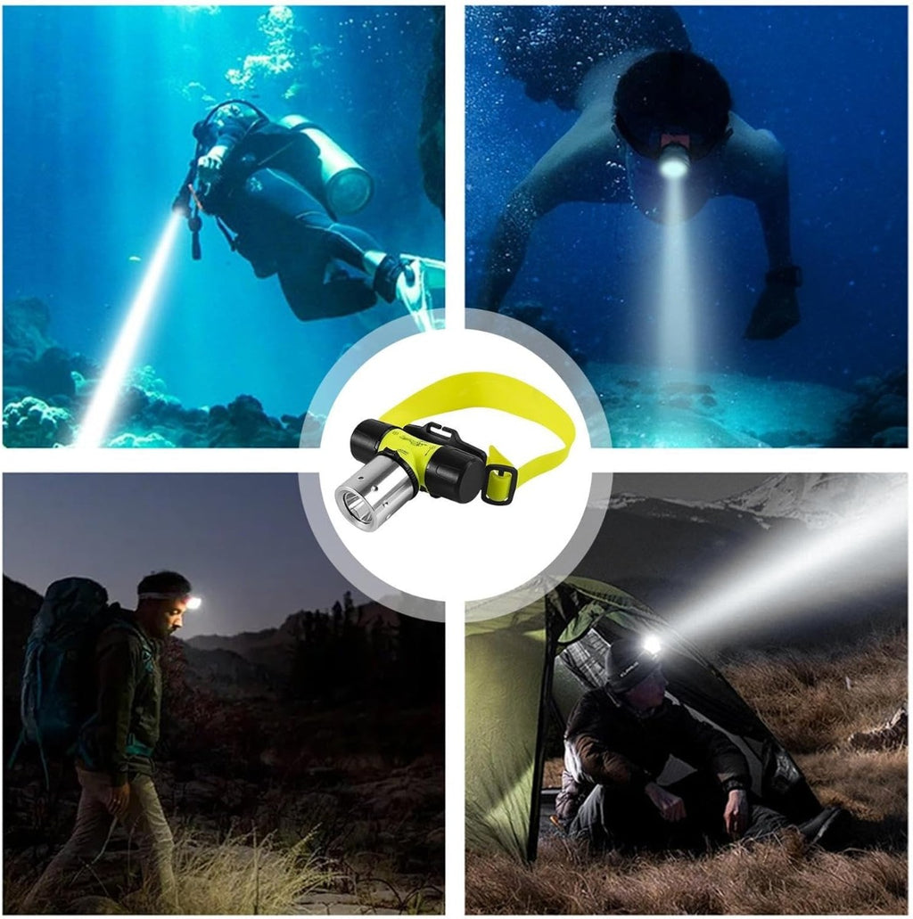 Faro Subacqueo Ricaricabile per Immersioni - Torcia Subacquea con Fascia Regolabile e Illuminazione Duratura per Avventure Subacquee