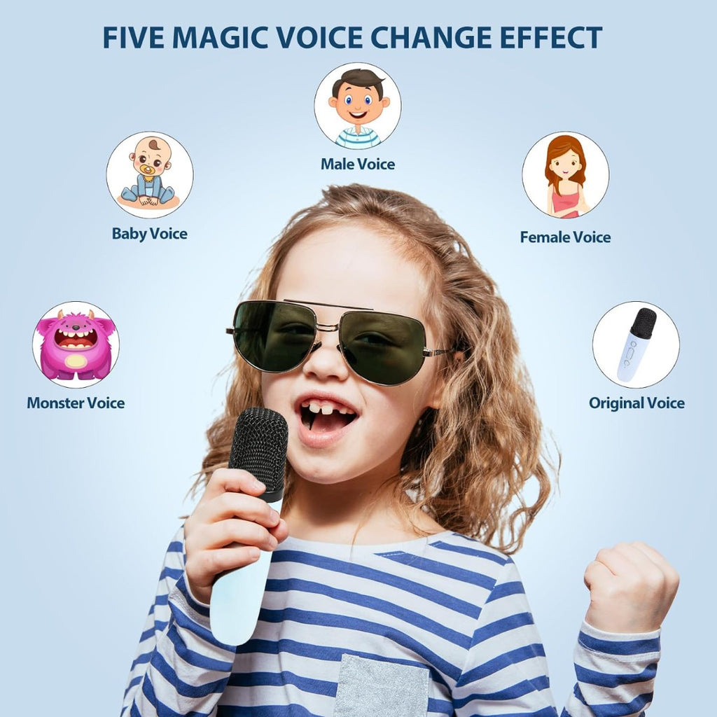 Microfono Karaoke Portatile Wireless Bluetooth 5.0 con Audio HD, Batteria Ricaricabile, Luci LED e Effetti Sonori per Feste Bambini e Adulti