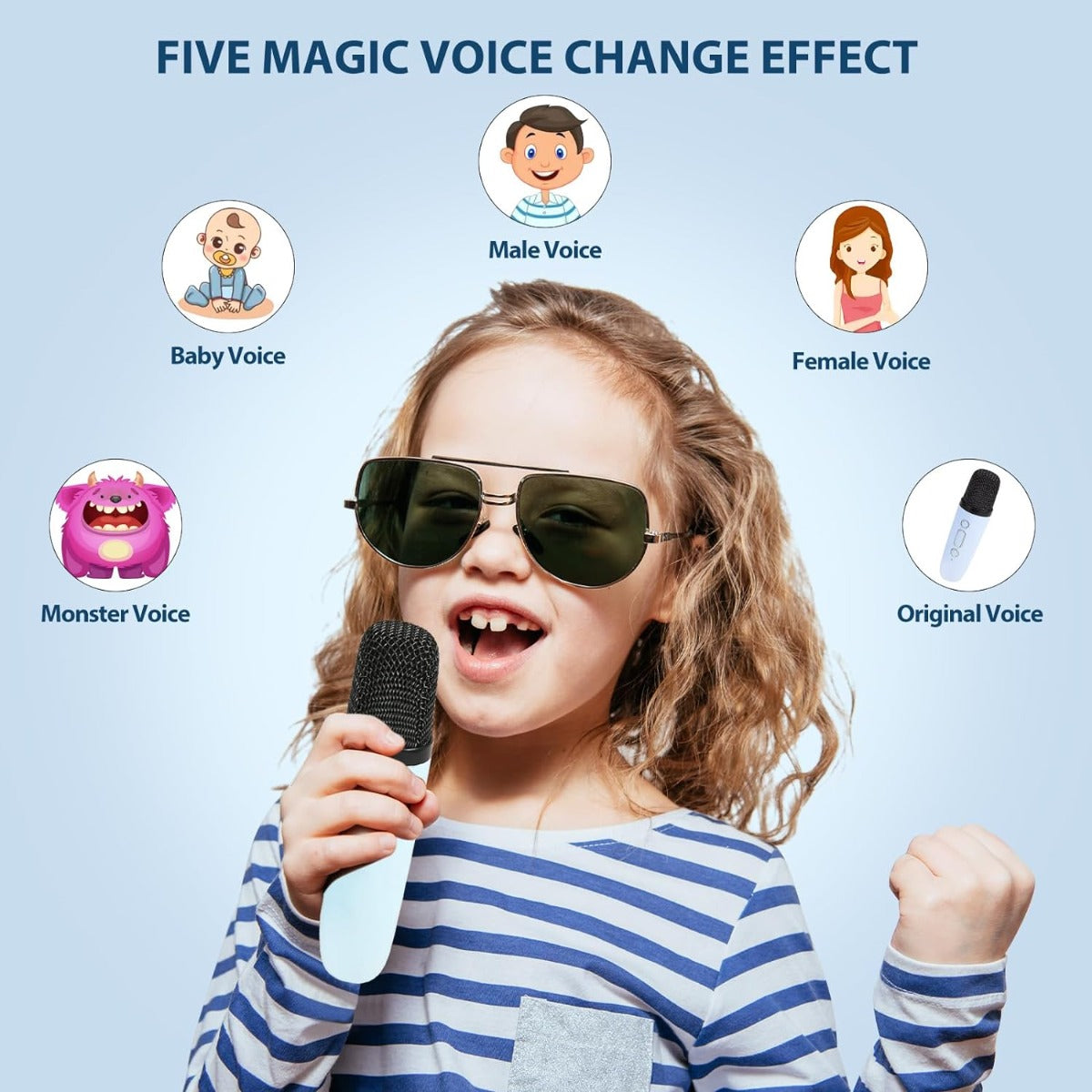 Microfono Karaoke Portatile Wireless Bluetooth 5.0 con Audio HD, Batteria Ricaricabile, Luci LED e Effetti Sonori per Feste Bambini e Adulti