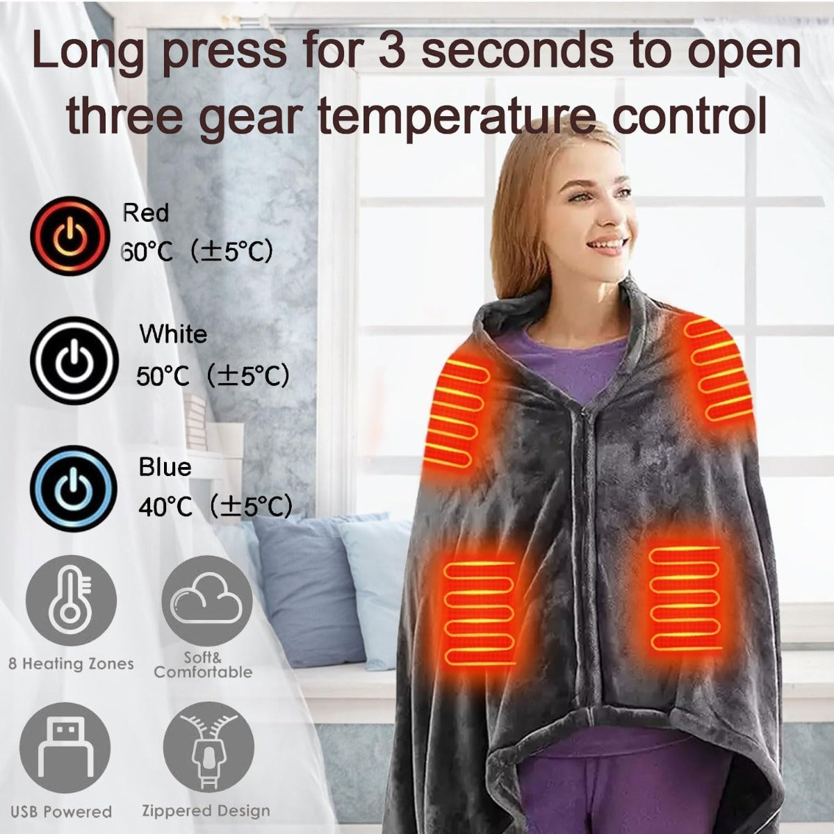 Coperta Termica USB Portatile con 3 Livelli di Temperatura – Ideale per Casa, Ufficio, Auto e Campeggio