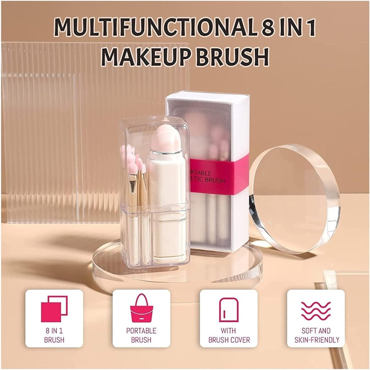 Set di Pennelli da Trucco Retrattili 8 in 1 – Morbidi, Portatili e Multifunzione