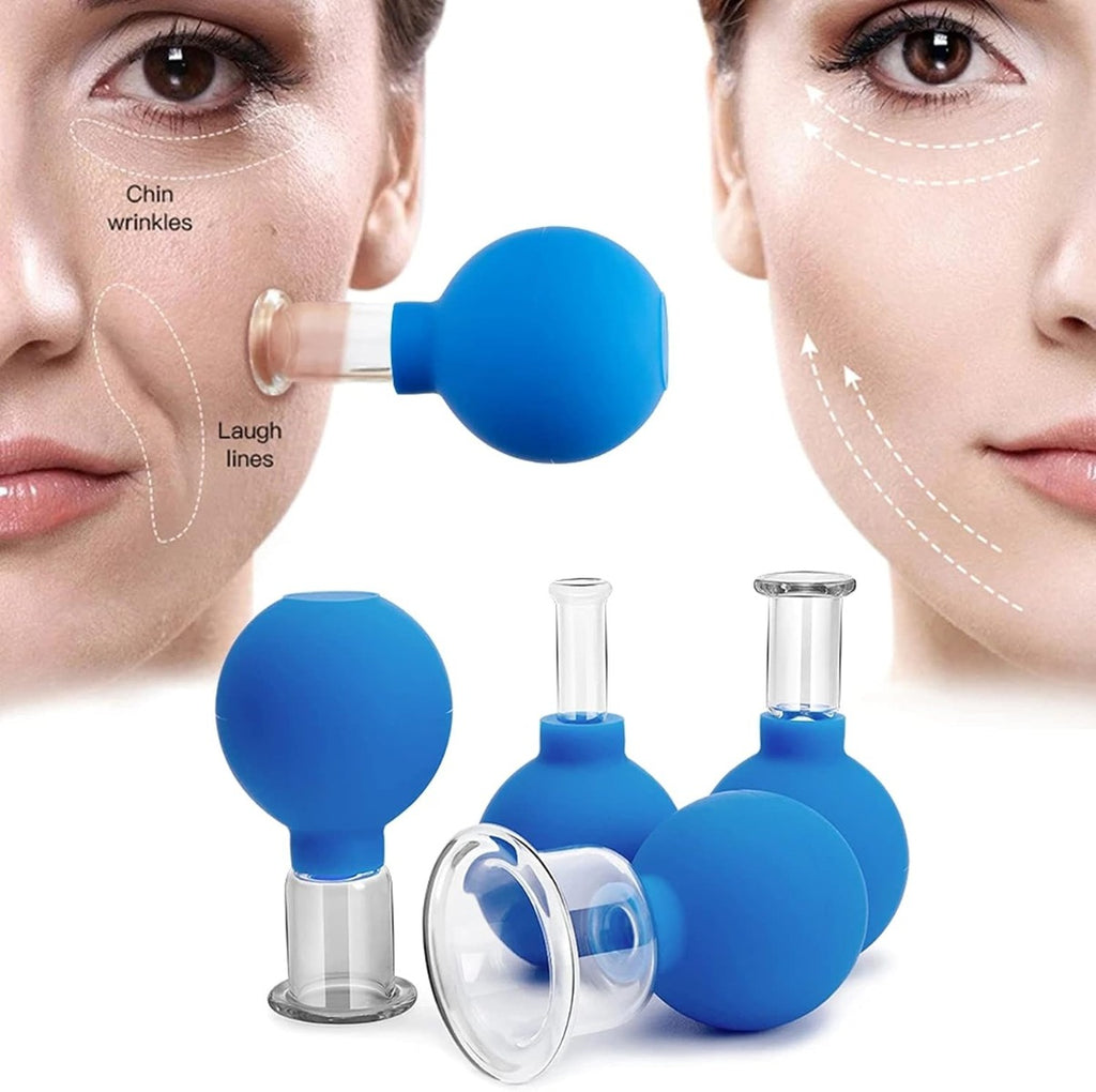 Set da 4 Coppette Cupping in Vetro e Silicone per Viso e Corpo – Massaggio Vacuum Rilassante per Dolori Muscolari, Rughe, Ritenzione Idrica e Cura della Pelle