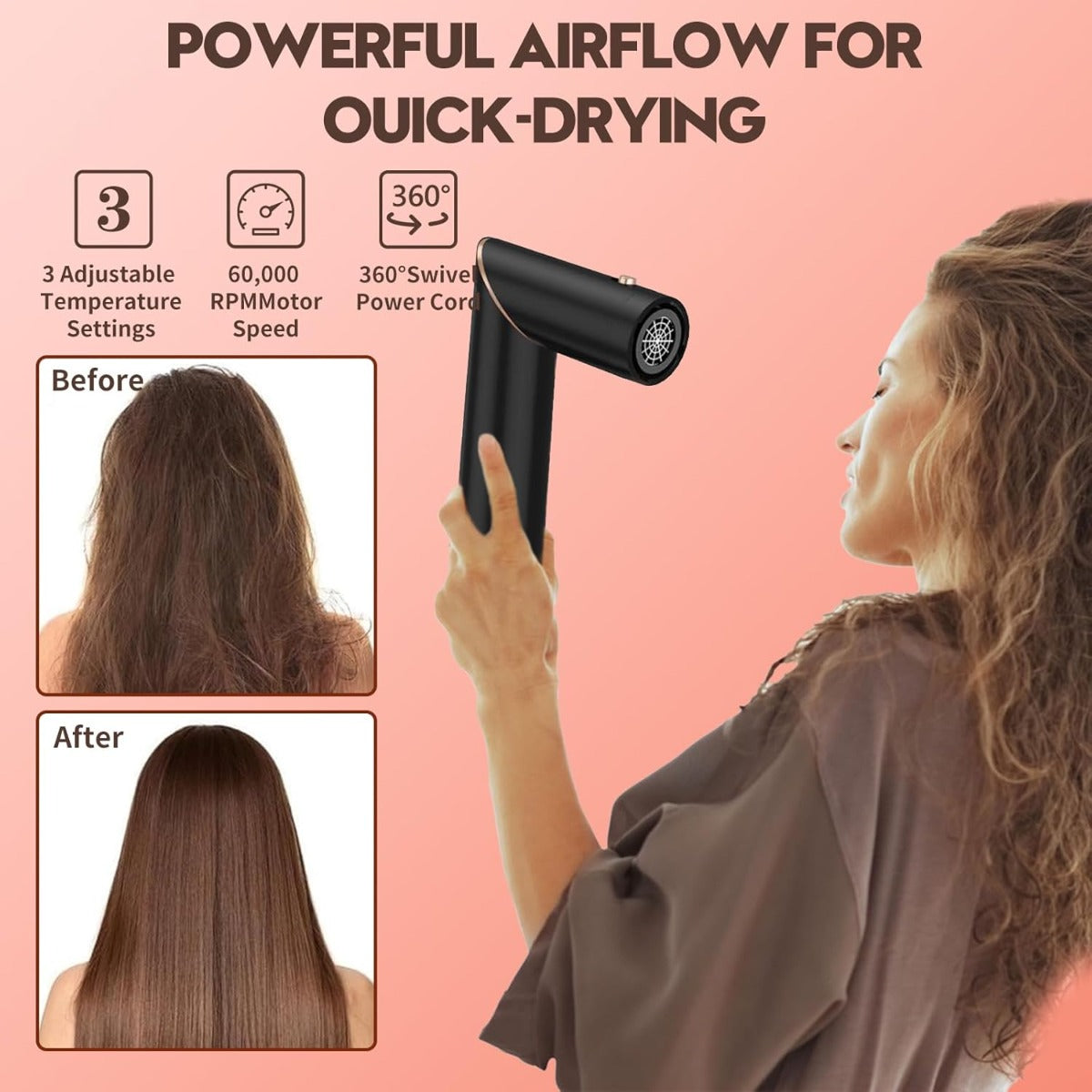 Set Asciugacapelli 6 in 1 con Spazzola ad Aria Calda e Accessori per Styling