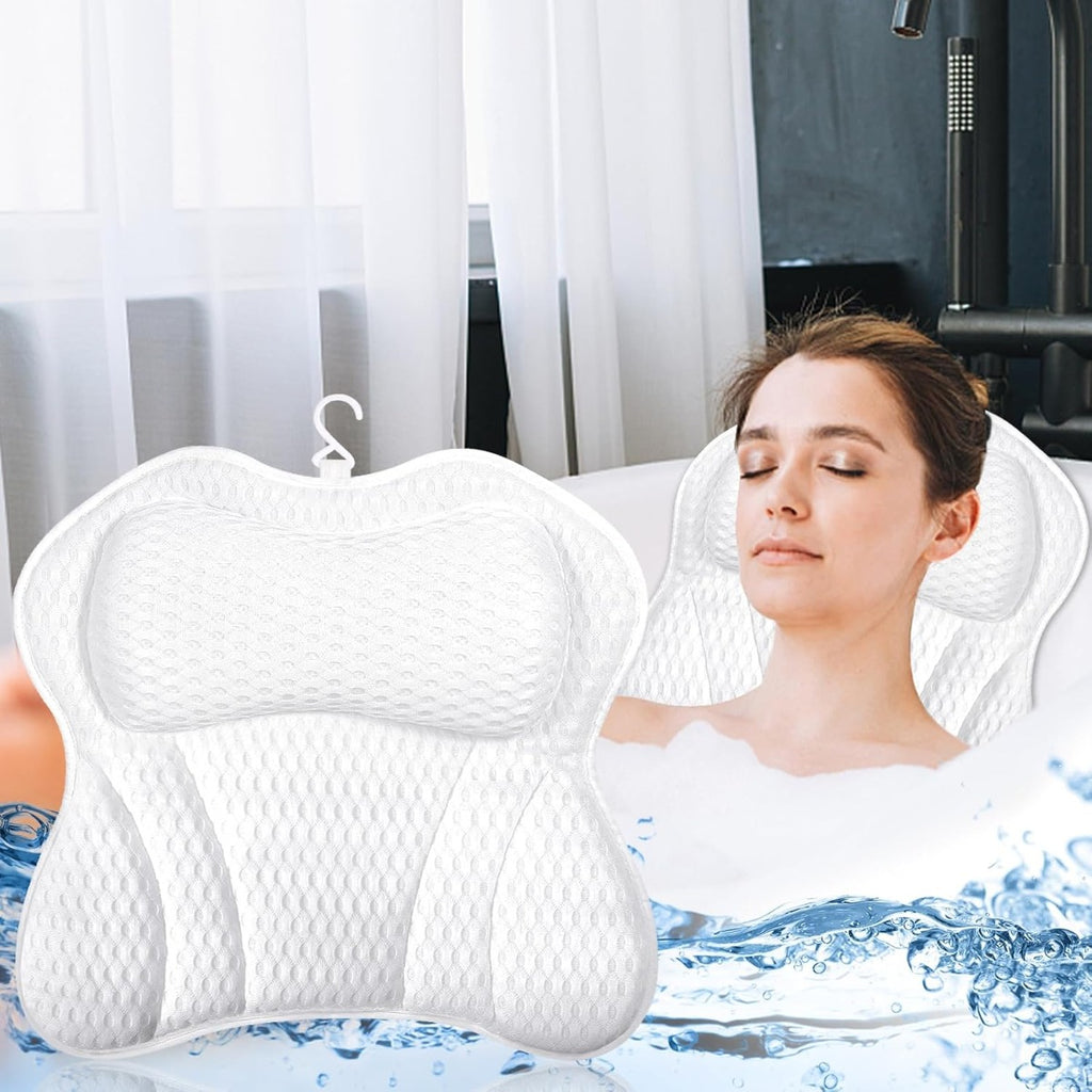 Cuscino Poggiatesta Ergonomico da Vasca 4D – Antiscivolo con 6 Ventose, Traspirante e Lavabile