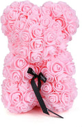 Orsetto con Rose Artificiali Fatto a Mano 25 cm (Rosa Chiaro)