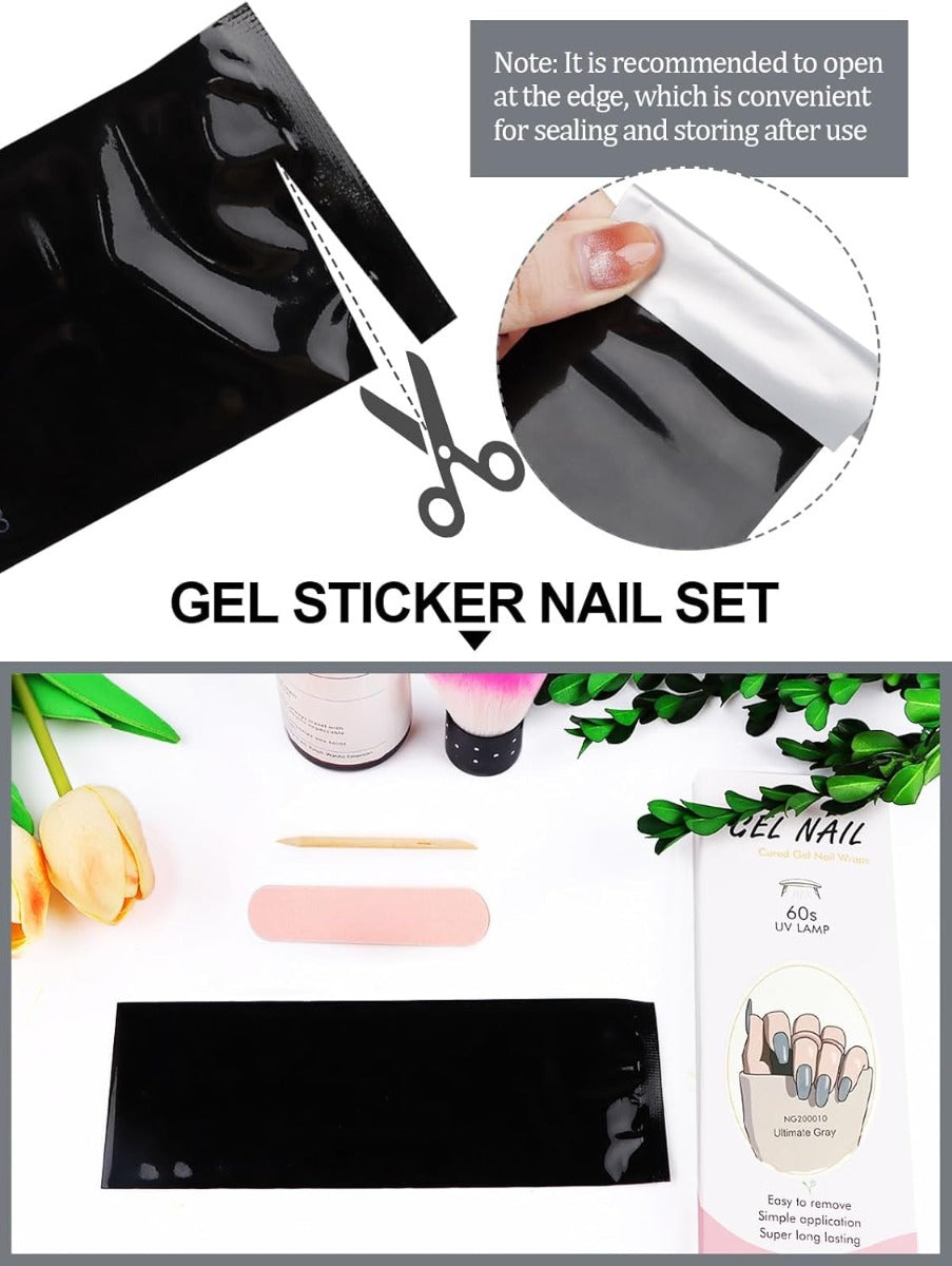 Kit Adesivi per Unghie in Gel Semipolimerizzato - 20 Strisce Autoadesive con Accessori per Manicure grigio