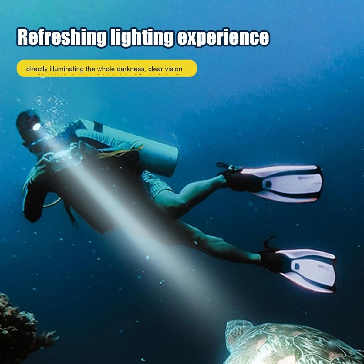 Faro Subacqueo Ricaricabile per Immersioni - Torcia Subacquea con Fascia Regolabile e Illuminazione Duratura per Avventure Subacquee