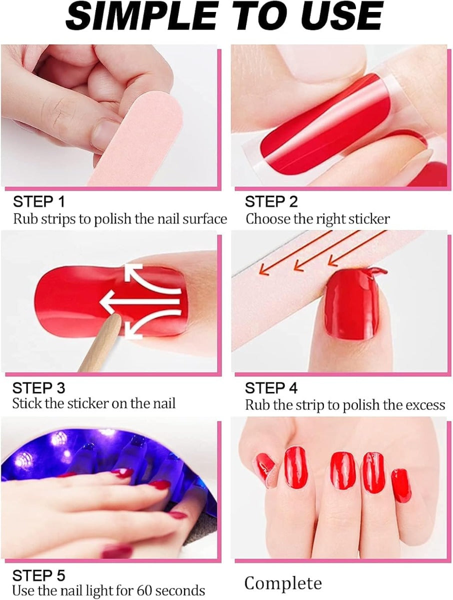 20 Strisce di Adesivi per Smalto in Gel Semipolimerizzato - Autoadesivi per Nail Art con Lima per Unghie e Bastoncino di Legno