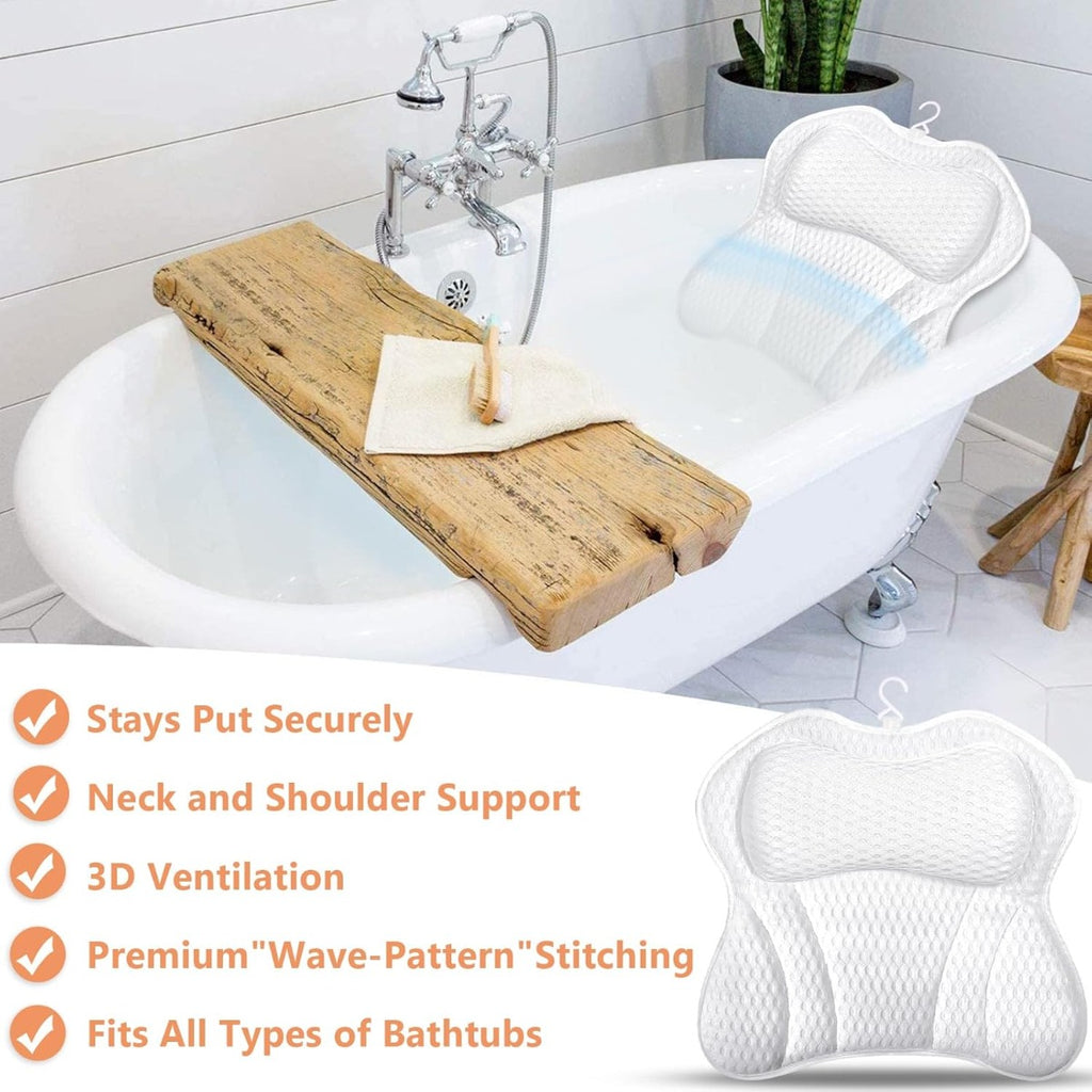 Cuscino Poggiatesta Ergonomico da Vasca 4D – Antiscivolo con 6 Ventose, Traspirante e Lavabile