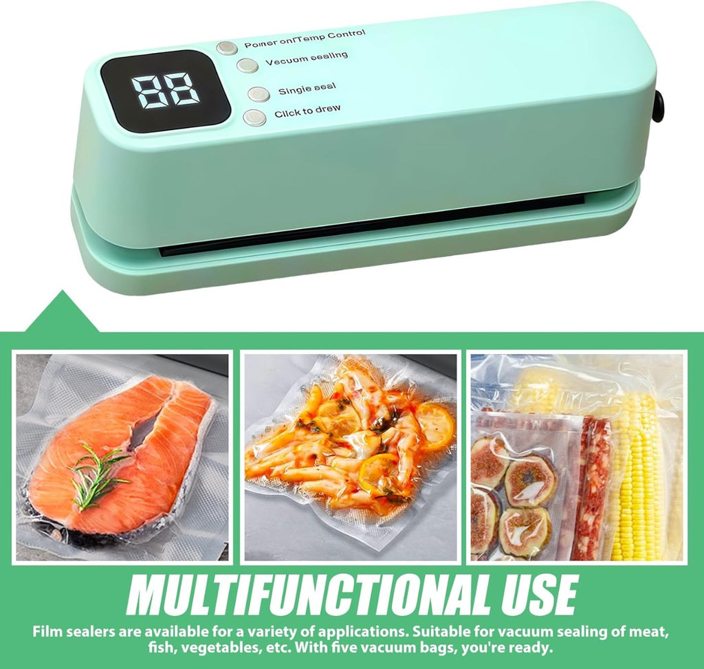 Macchina Sottovuoto Portatile Compatta – Sigillatrice per Alimenti con 10 Sacchetti, Ricarica USB