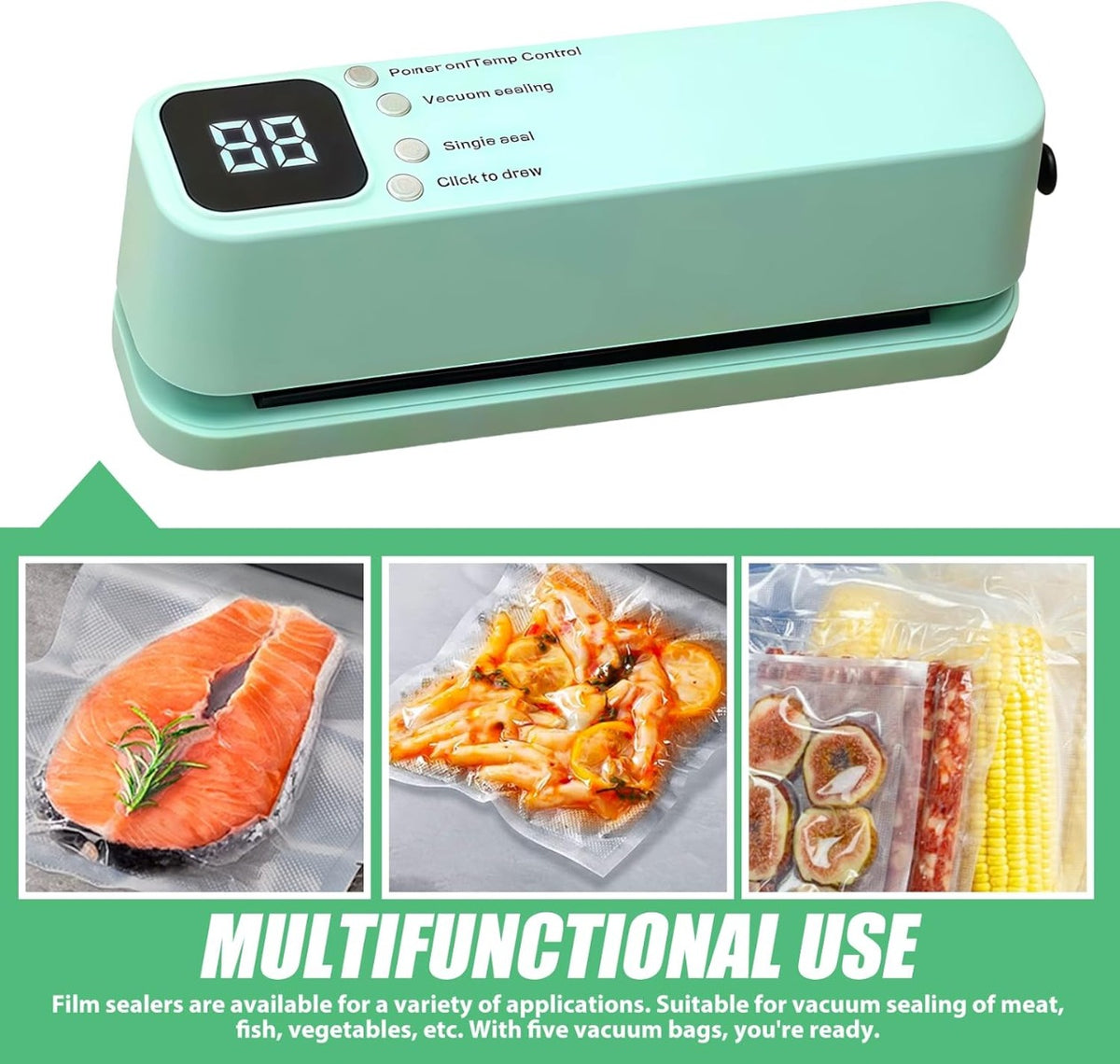 Macchina Sottovuoto Portatile Compatta – Sigillatrice per Alimenti con 10 Sacchetti, Ricarica USB