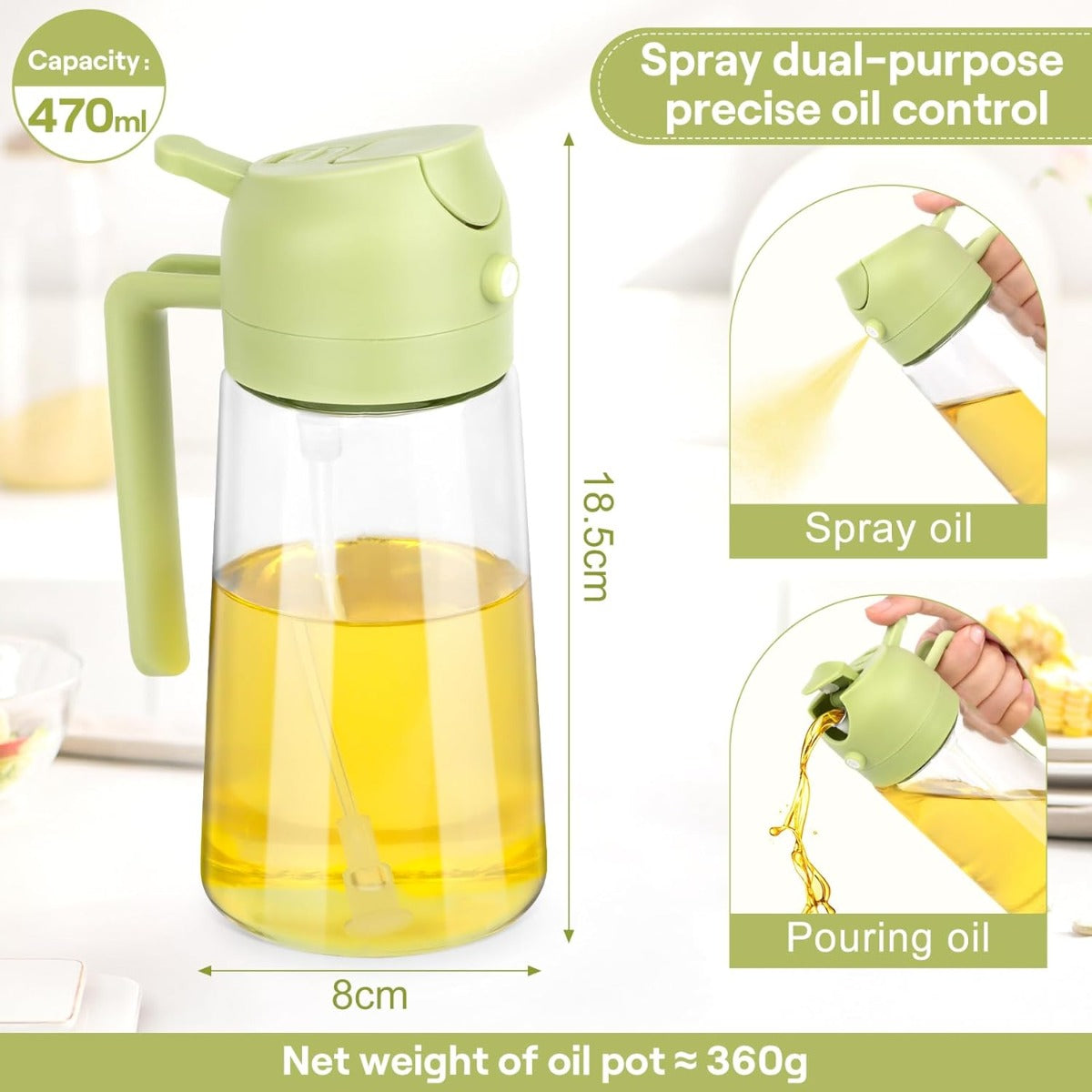 2 in 1 Spruzzatore e Dosatore di Olio, per Cucinare, Grigliare e Condire