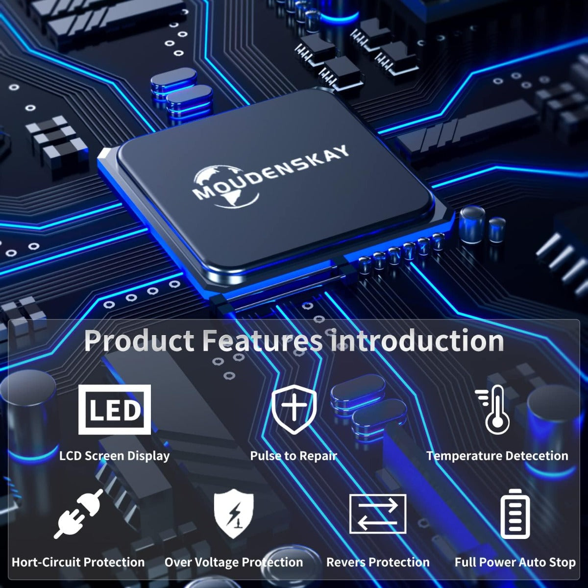 Caricabatterie Auto 12V 6A con Display LCD e Funzione di Riparazione a Impulsi