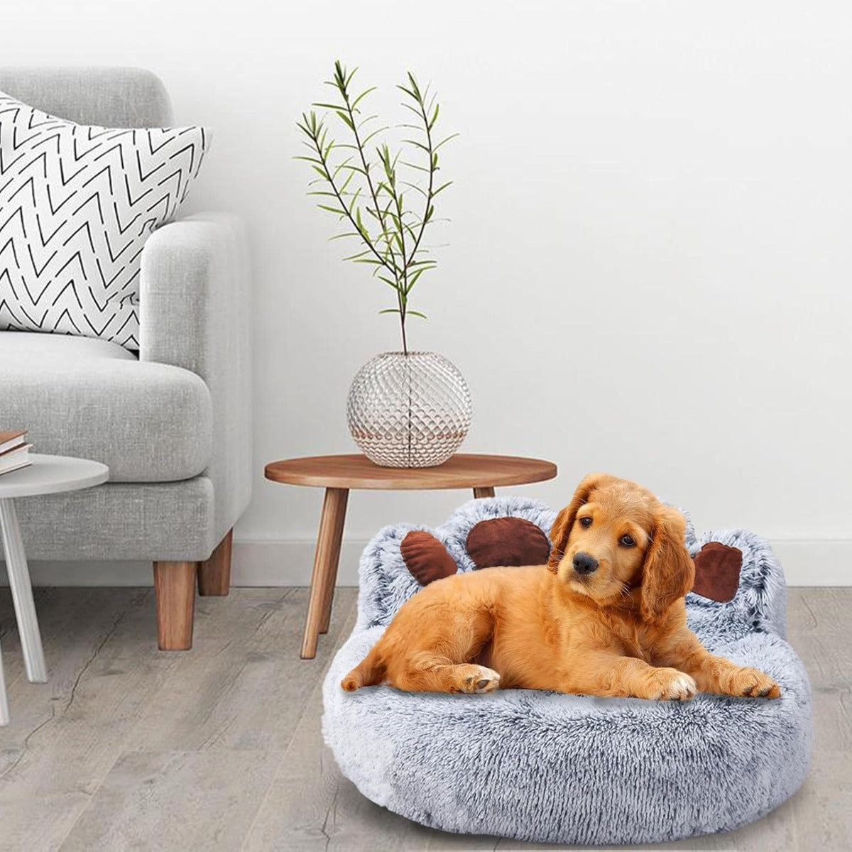 Senny - La Cuccia per Cani a Forma di Zampa 60 Cm , Calda e Accogliente Grigio