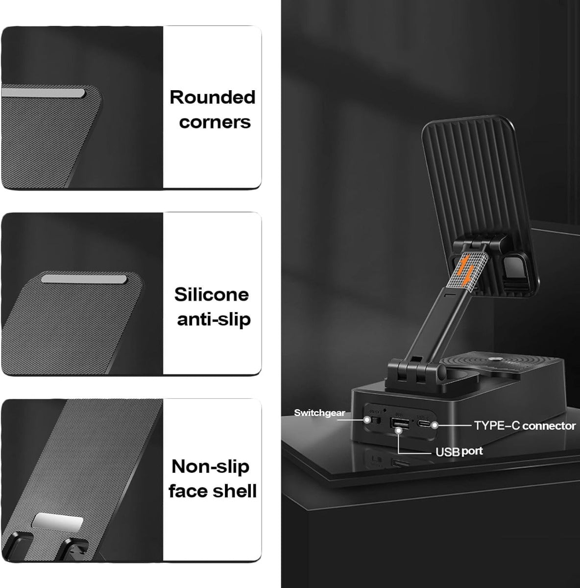 Supporto Portatile Regolabile per Cellulare con Altoparlante Wireless – Rotazione 360°