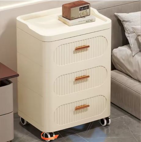 Mobile Contenitore Pieghevole in Plastica con Ruote – 3 Ripiani-Bianco