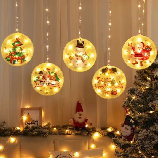 Catena Luminosa Natalizia a LED con Fiocchi di Neve e Dischi Decorativi – Luci da Interno per Albero e Casa – Varianti Casuali dei Dischi