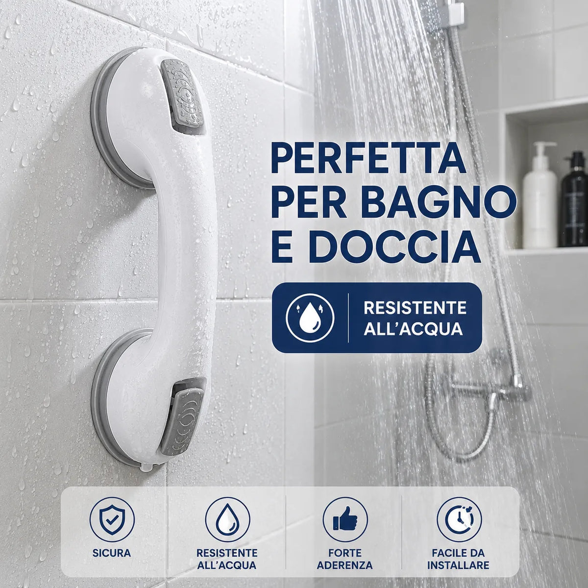 Maniglia da Doccia con Ventosa - Sicurezza e Supporto Antiscivolo per Anziani, Bambini e Disabili