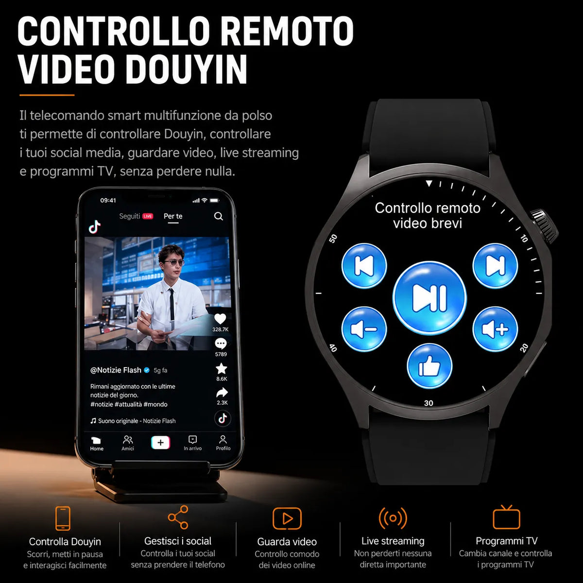 Smartwatch HW18 PRO+ AMOLED 1,46" HD Bluetooth Chiamate Torcia LED con 3 Cinturini