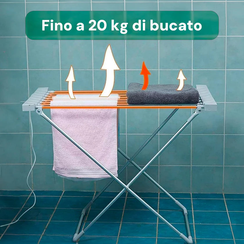 Magic Dry Stendino Elettrico Richiudibile 8 Barre Riscaldate 100W - Design Compatto e Salvaspazio