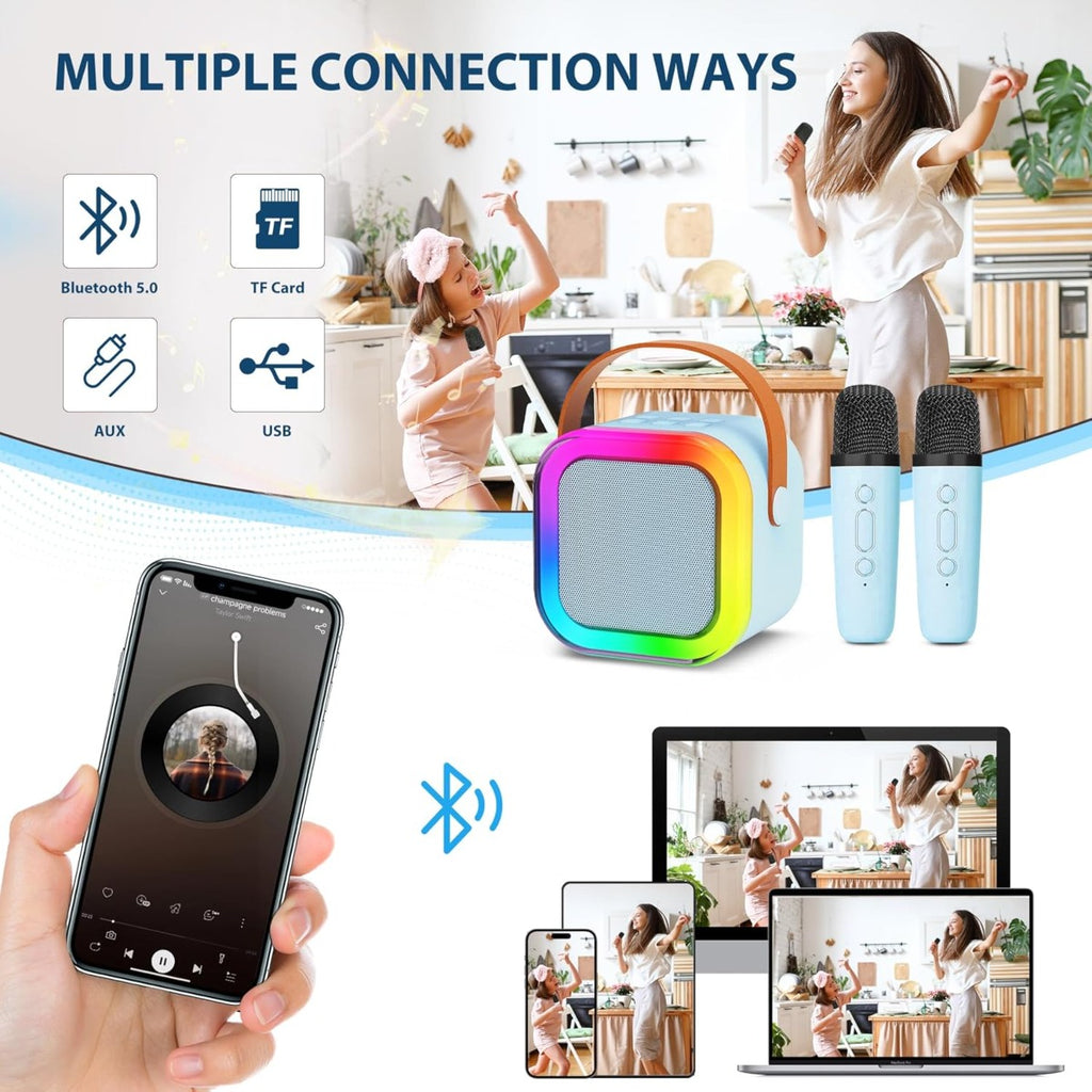 Microfono Karaoke Portatile Wireless Bluetooth 5.0 con Audio HD, Batteria Ricaricabile, Luci LED e Effetti Sonori per Feste Bambini e Adulti