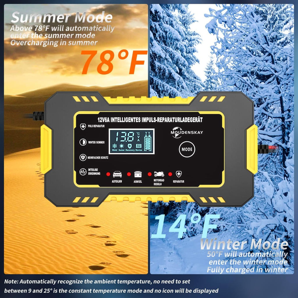 Caricabatterie Auto 12V 6A con Display LCD e Funzione di Riparazione a Impulsi