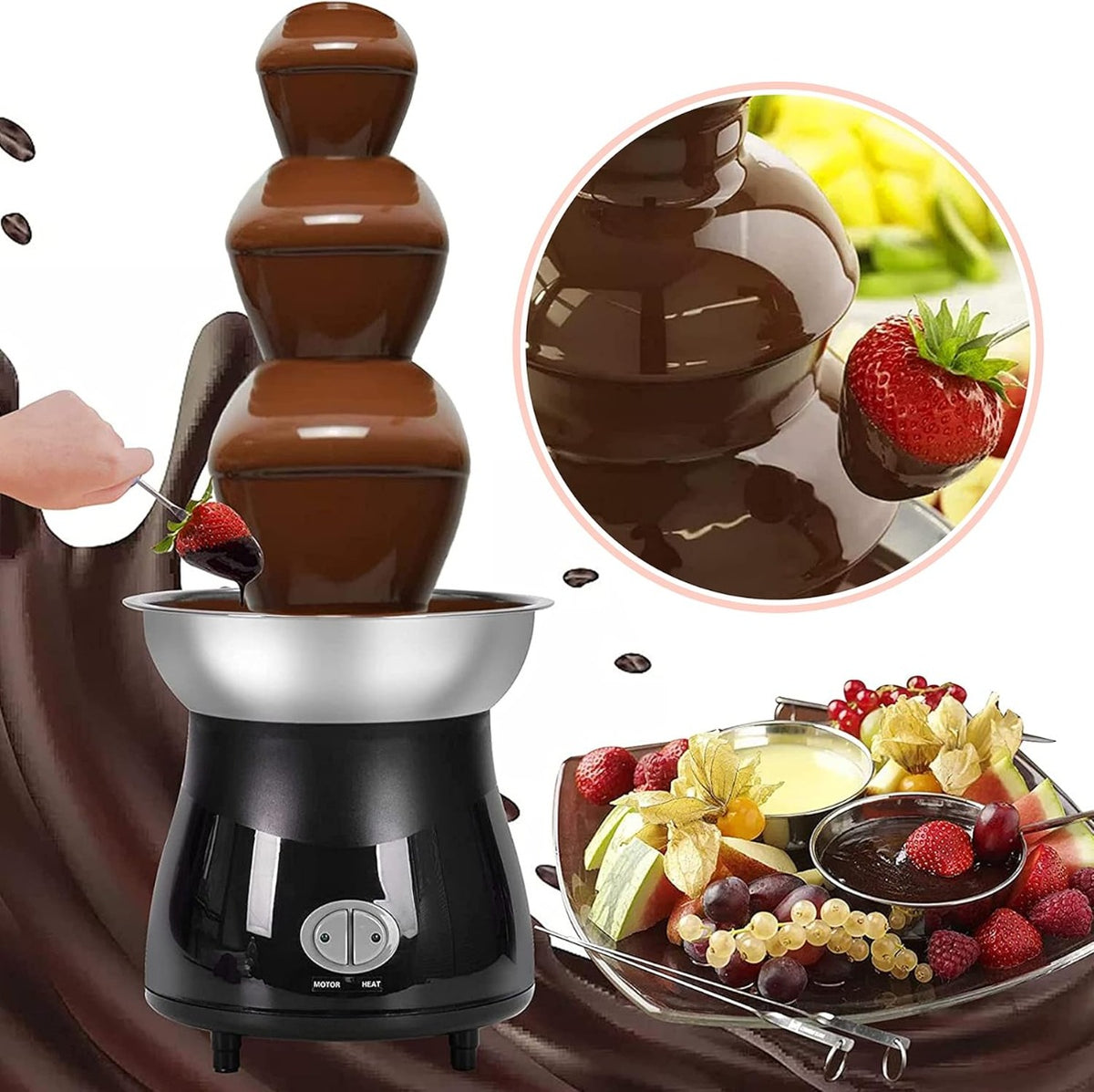 Fontana di Cioccolato a 3 Livelli Commerciale in Acciaio Inossidabile – Perfetta per Fondute e Eventi Speciali