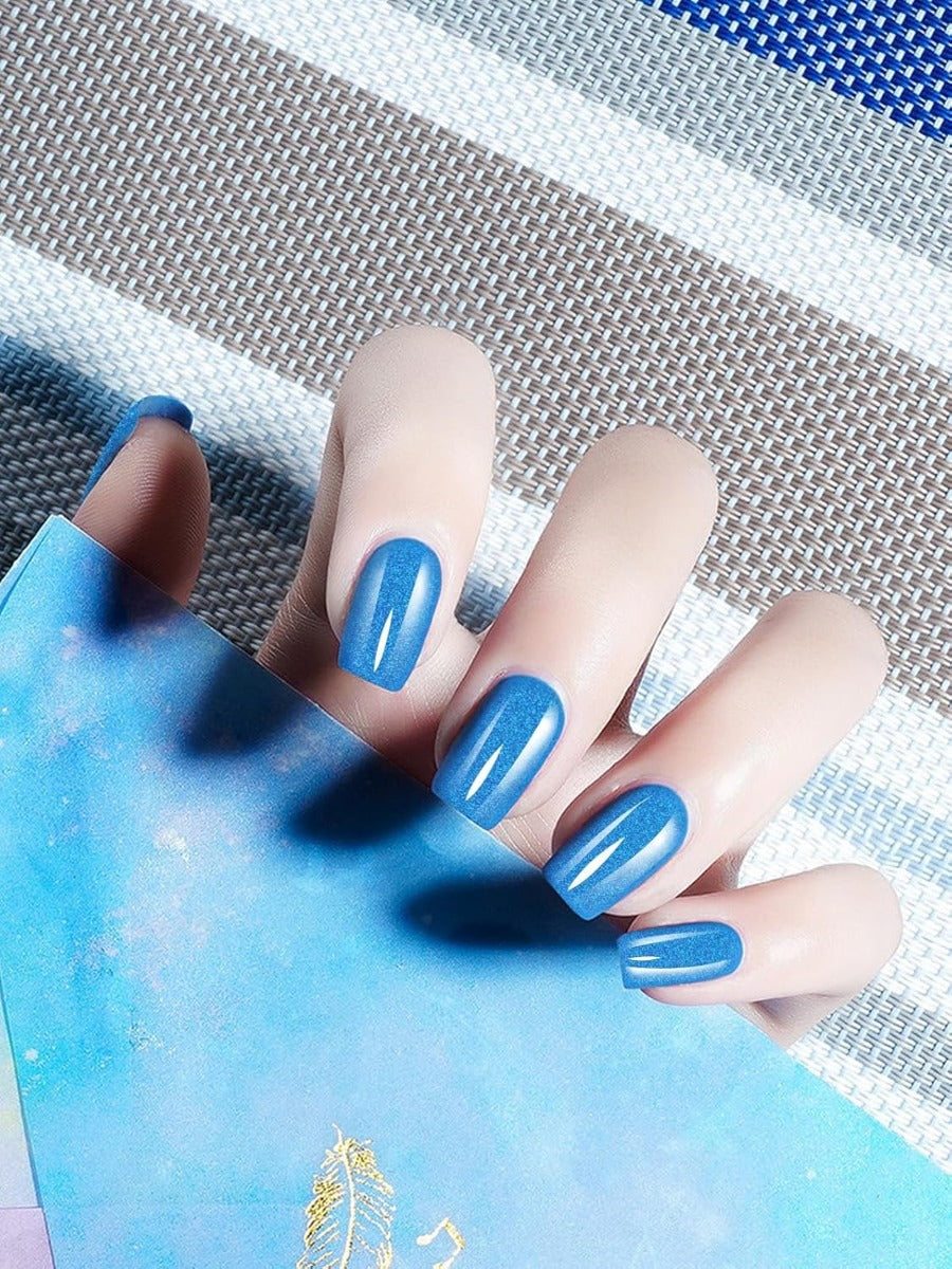 Kit Adesivi per Unghie in Gel Semipolimerizzato - 20 Strisce Autoadesive con Accessori per Manicure Glitter Blu Scuro