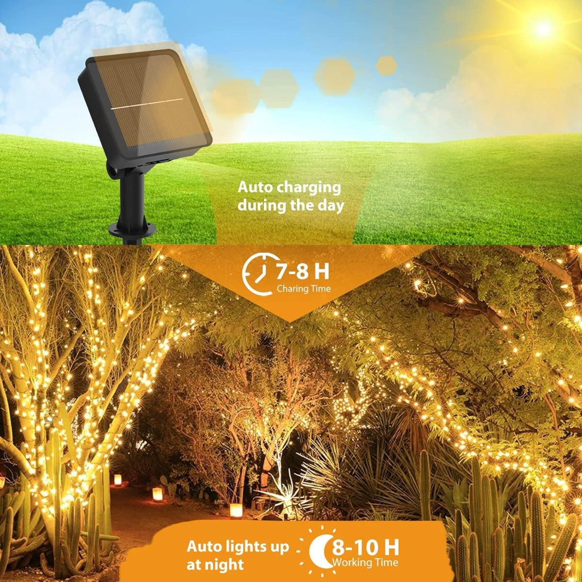 Luci Solari Esterno 6500k , 10m 100 LED Catena Luminosa Esterno Solare, 8 Modalità Impermeabili per Giardino, Cortile, Natale, Matrimonio, Feste