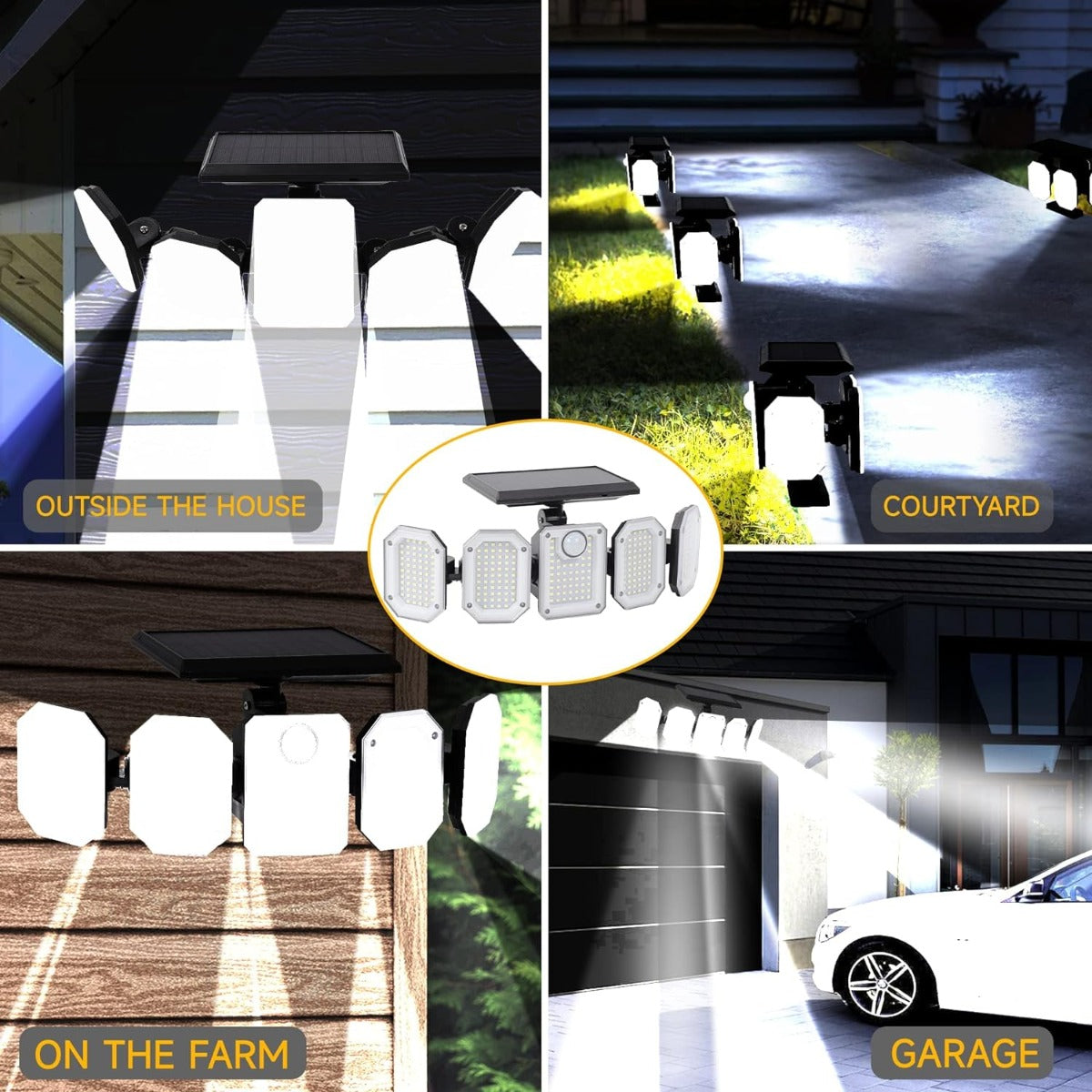 Luce solare led esterno 5 teste 2000 lumen all'aperto 3 modalità 270° angolo di illuminazione da parete ip65 impermeabile da ggiardino