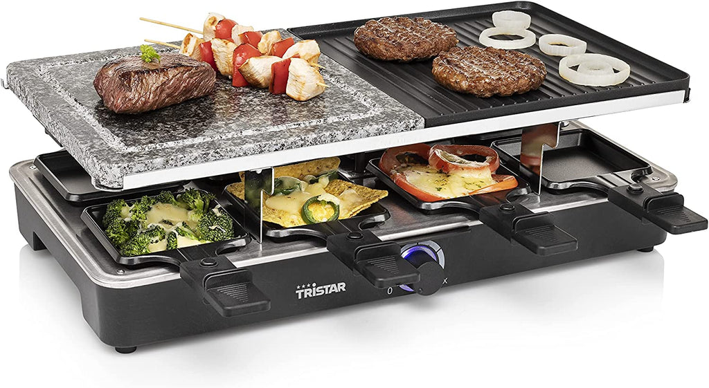 Raclette Grill e Pietra per 8 Persone 1400 W Alluminio pressofuso Nero