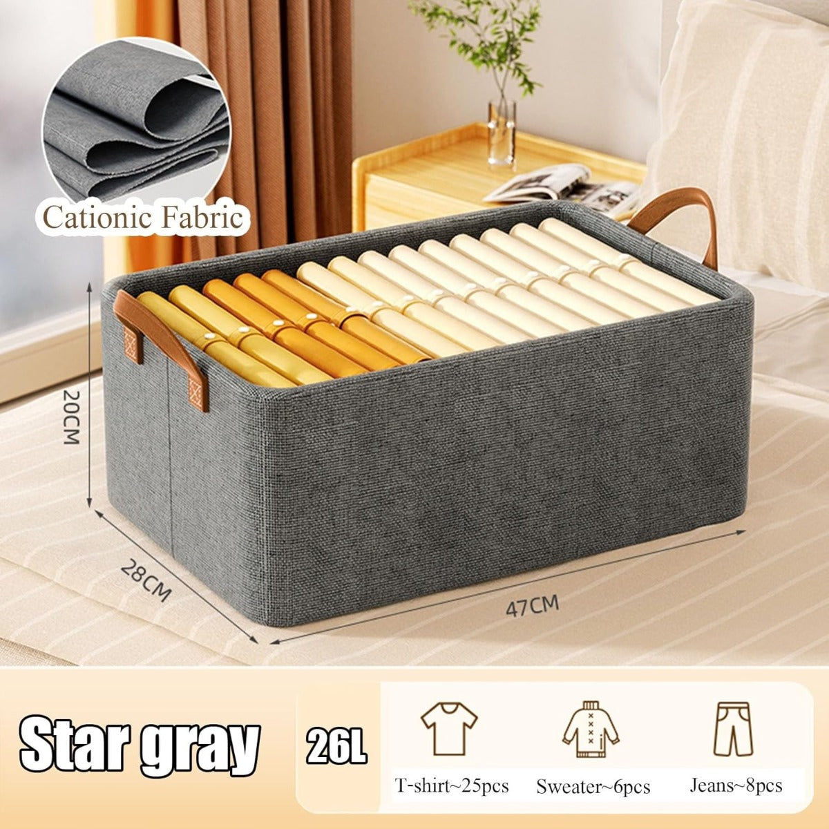 Scatola Portaoggetti in Tessuto Pieghevole con Manici Rinforzati – 20x47x28 cm – Organizer Salvaspazio