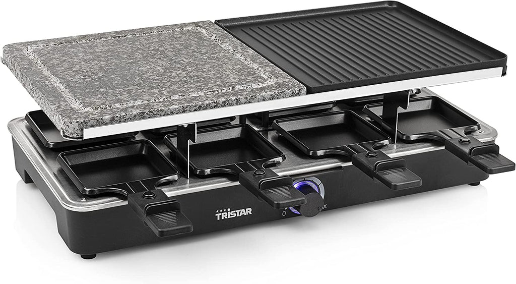 Raclette Grill e Pietra per 8 Persone 1400 W Alluminio pressofuso Nero