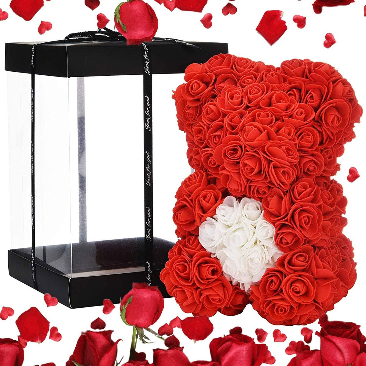 Orso di Fiori Artigianale - Simbolo d'Amore per Eventi Indimenticabili (rosso)