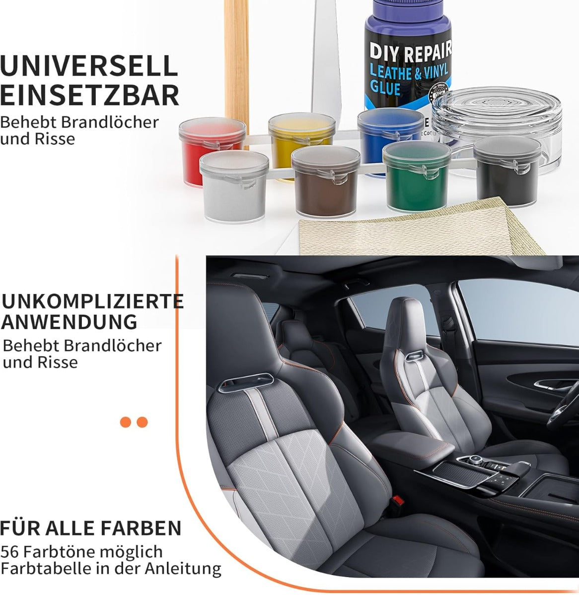 Visbella  Kit di Riparazione Universale per Sedili Auto, Tessuti e Pelle