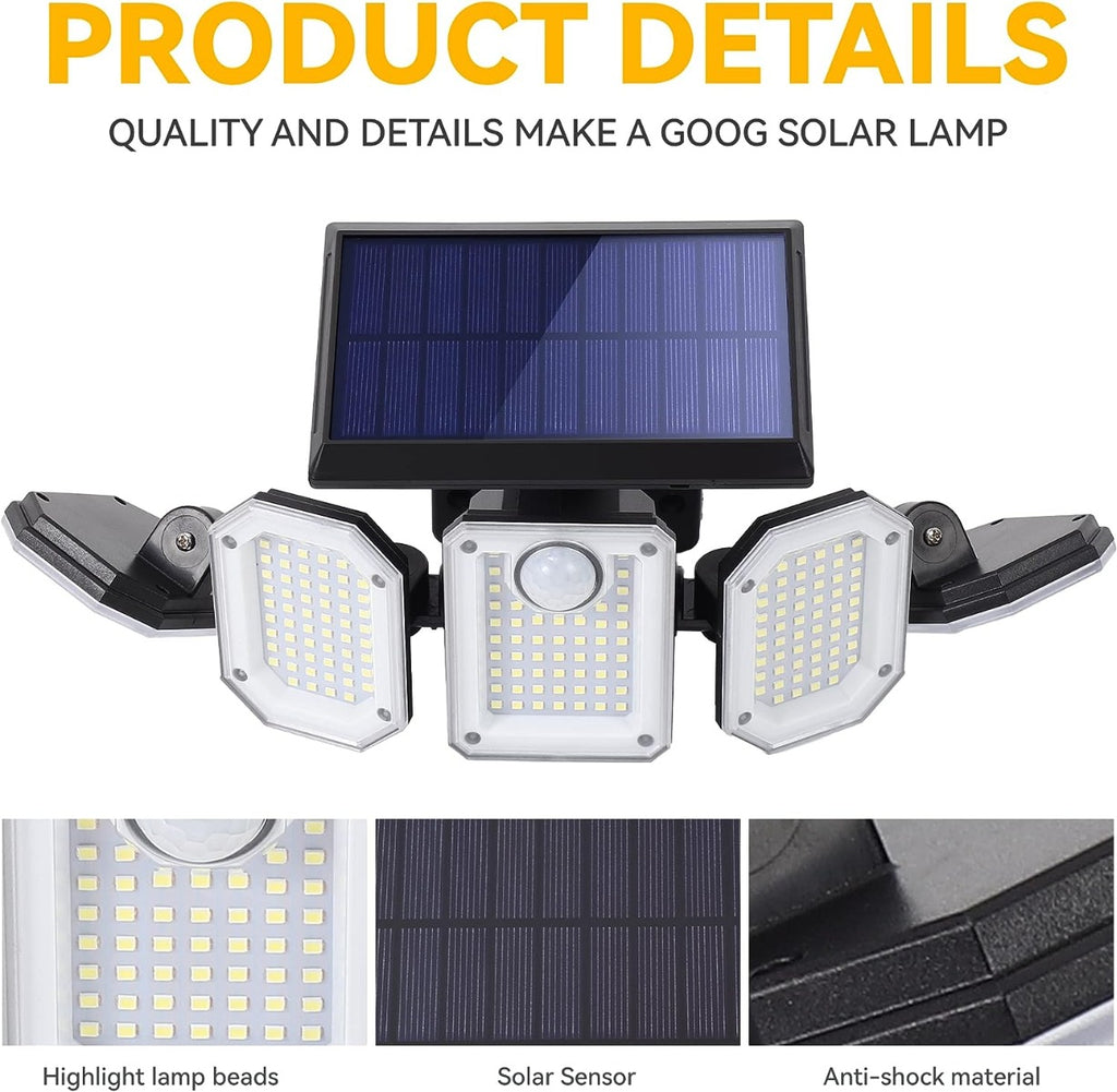 Luce solare led esterno 5 teste 2000 lumen all'aperto 3 modalità 270° angolo di illuminazione da parete ip65 impermeabile da ggiardino