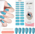 Kit Adesivi per Unghie in Gel Semipolimerizzato - 20 Strisce Autoadesive con Accessori per Manicure azzurro glitterato